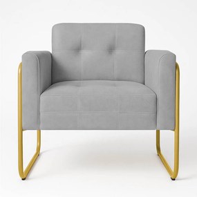 Poltrona Sala Industrial Alta Tubo Dourado Elisa Suede D03 - D'Rossi - Cinza