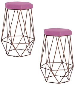 Kit 2 Banqueta Decorativa Rubel Base Bronze Veludo Rosê G41 - Gran Belo