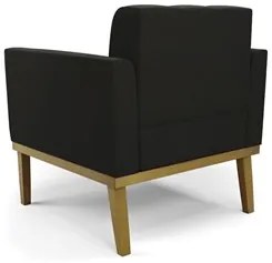 Sofá Namoradeira e 2 Poltronas Base Madeira Castanho Ana Suede Preto -