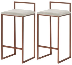 Kit 2 Banqueta Decorativa Selena Base Bronze Suede Bege G41 - Gran Belo