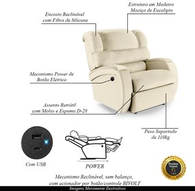 Poltrona do Papai Sala de Cinema Reclinável Kylie Power Elétrica USB PU Bege G23