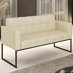 Sofá Namoradeira Base Industrial Preto Ana Veludo Luxo Off White - Ibi