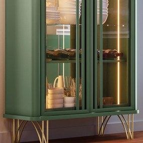 Cristaleira 2 Portas de Vidro Pé em Aço Dourado Lucie Verde Pistache H01 - D'Rossi