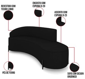 Sofá 4 Lugares Orgânico 220cm Pé Ferro Preto Morgan Linho D03 - D'Rossi - Preto