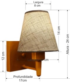 Arandela Quadrada Md-2034 Cobre Cúpula em Tecido Cone Rustico Bege - Bivolt