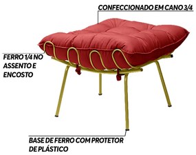 Kit 2 Puff Decorativo Sala de Estar Abel Pés Dourado Suede Vermelho G41 - Gran Belo