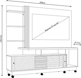 Home Theater Stall 2 Portas 2 Prateleiras Iluminação LED até 60 Fendi/Naturale G97 - Gran Belo