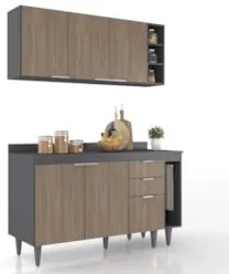 Armário de Cozinha Com Tampo CP08 140cm Pérola Grafite/Freijó Z34 - Mp