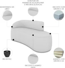 Sofá 3 Lugares 180cm Wendi e Poltrona Steve Linho Cinza I01  - Mpozena