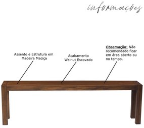 Banco Decorativo para Varanda Cozinha Dumai 160cm Madeira Maciça Walnut Escovado G54 - Gran Belo