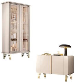 Conjunto 1 Cristaleira e 1 Buffet Decorativo Texas/Bambino Off White G26 - Gran Belo 