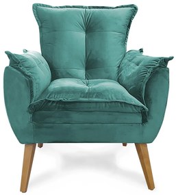 Poltrona Decorativa Apolo Pés Madeira Veludo Turquesa - Sheep Estofados - Veludo Turquesa