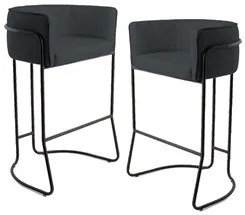 Kit 2 Banquetas Decorativas Base Aço Preto Betina Linho D-465 Chumbo -