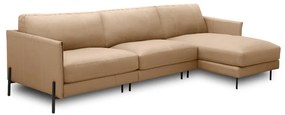 Sofá Decorativo Karine 5 Lugares Sala de estar 300cm com Chaise Pés em Aço Couro Nude G88 - Gran Belo