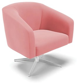 Poltrona Decorativa Giratória Cromada Stella Suede Rosê D03 - D'Rossi
