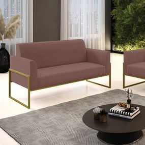Sofá Namoradeira Base Industrial Alta Dourado Marisa Veludo D03 - D'Rossi - Rose