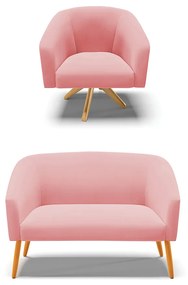 Sofá Namoradeira e Poltrona Giratória MA30 Stella Suede Rosê D03 - D'Rossi