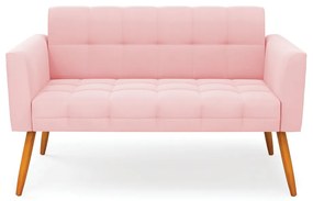 Sofá Namoradeira Elisa Suede Pés Palito Castanho - D'Rossi - Rosa Bebê
