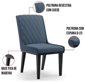 Cadeira Sala de Jantar Base Madeira Preto Kit 4 Sofia Suede Azul Marinho D03 - D'Rossi - Azul Marinho