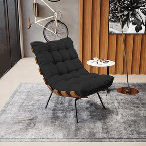 Kit 02 Poltronas Costela Veludo Preto Base Metálica Preto - D'Rossi