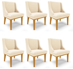 Cadeira Sala de Jantar Base Madeira Castanho Kit 6 Liz Bouclê Bege D03 - D'Rossi