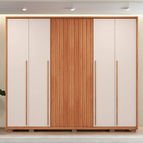Guarda Roupa Uno 265cm com 6 Portas e 6 Gavetas Corrediças Telescópicas MDF Freijo/OffWhite G11 - Gran Belo
