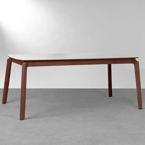 Mesa de Jantar Lalá Castanho Vidro - Off White com Borda Madeira - 1,35mx1,10m