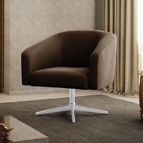 Poltrona Decorativa Giratória Cromada Stella Suede D03 - D'Rossi - Marrom