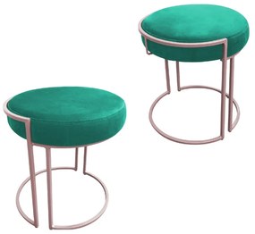 Puff Redondo Base Industrial Rosê Kit 2 Love Suede - Verde Turquesa