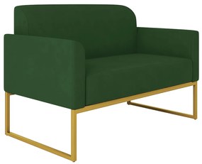 Poltrona Namoradeira Decorativa Isabella Base Industrial Suede Verde/Dourado G19 - Gran Belo