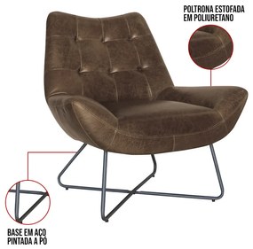 Poltrona Sala Decorativa Base Industrial X Logan Sintético PU R02 - D'Rossi  - Marrom