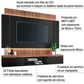 Painel Home Suspenso para TV até 55 Sala de Estar Shawn Preto/Nature G26 - Gran Belo