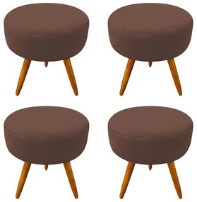 Kit 04 Puffs Banqueta Berlim Redondo Suede Marrom Pés Castanho D'Rossi