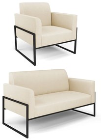 Sofá Namoradeira com Poltrona Base Industrial Alta Preto Marisa Linho D03 - DRossi - A19 Bege