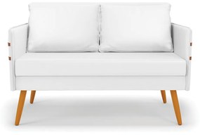 Kit 01 Namoradeira 02 Lugares e 01 Poltrona Mari Corino Branco Base de Madeira MA30
