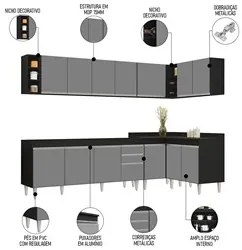 Armário de Cozinha Modulado de Canto 7 Peças CP34 Balcão sem Tampo Pre