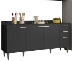 Armário de Cozinha Com Tampo CP03 250cm Pérola Preto Z34      - Mpozen