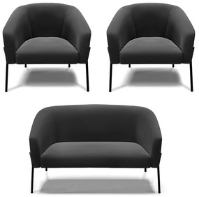 Namoradeira e 2 Poltronas Pé de Ferro Preto Stella Suede D03 - D'Rossi - Preto