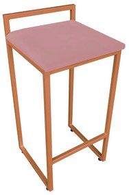 Banqueta Alta Industrial Pietra Suede Rose Base Cobre D'Rossi
