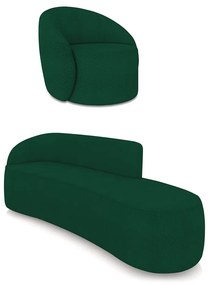Sofá 4 Lugares Orgânico 220cm Morgan e Poltrona Lua Bouclê - Verde - Verde