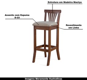 Kit 4 Banquetas Alta Madeira Maciça Pontes Linho Off White/Imbuia G42 - Gran Belo