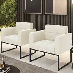 Poltrona Base Industrial Preto Kit 2 Ana Veludo Bege - Ibiza