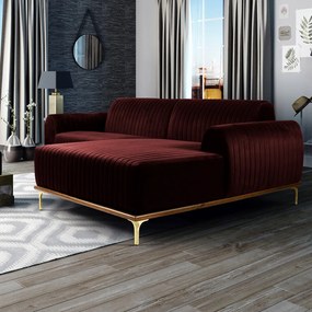 Sofá 3 Lugares Lisboa D07 com Chaise Direita 230cm Veludo Bordô - D'Rossi