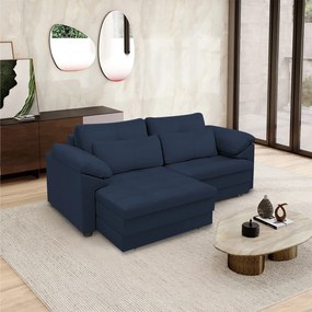 Sofá Retrátil Manual Sala de Estar Nolan Bipartido 175cm Conforto Premium em Couro Azul Marinho G58 - Gran Belo