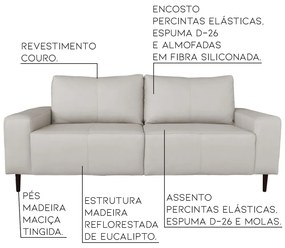 Sofá 04 Lugares Sala de Estar Recepção 260cm Bipartido Brad Couro Off White G58 - Gran Belo
