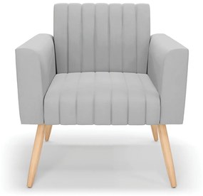 Poltrona Viena Gomada Suede Cinza Pés Palito Natural - D'Rossi