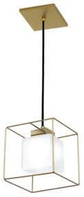 Pendente Aramado Vidro Quadrado Individual 18X18X18Cm Metal E Cubo 01X... (GRAFITE / COBRE FOSCO, FOSCO (BRANCO))