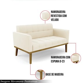 Poltrona Namoradeira Decorativa Karen Pés Fixo em Madeira Castanho Veludo Bege G19 - Gran Belo