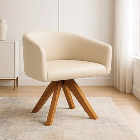 Poltrona Sala Base Giratória Madeira Arielle Sintético D03 - D'Rossi - Bege