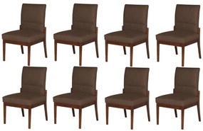 Conjunto 8 Cadeiras De Jantar Aurora Base Madeira Maciça Estofada Suede Marrom